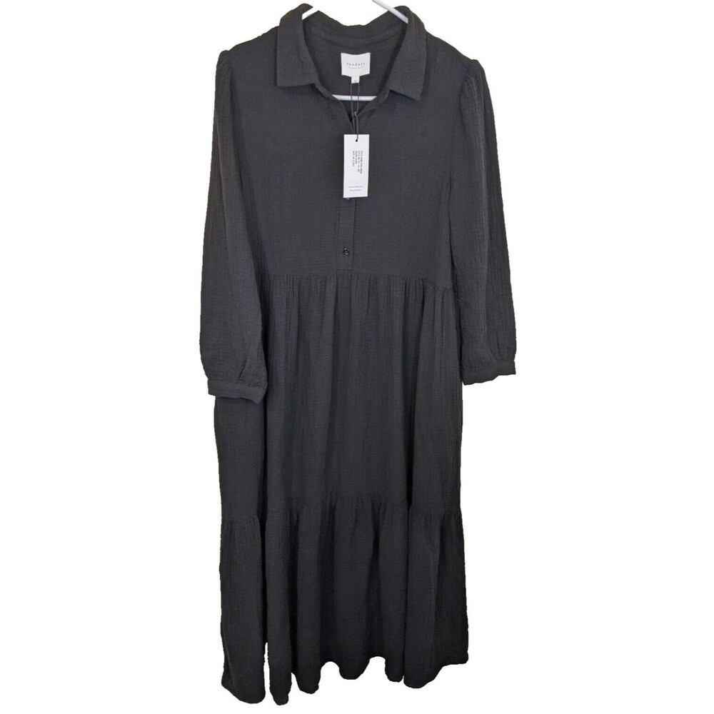 Sundays We Are Sundays Maxi Midi Sage Dress Black Pockets Small